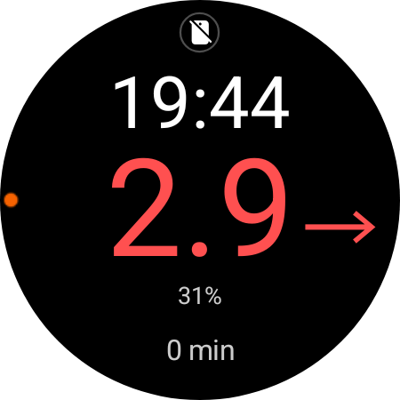 Watch face showing 2.9 mmol/L, stable, below the hypo threshold